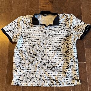 Karl Lagerfeld Black and White Logo Polo Shirt